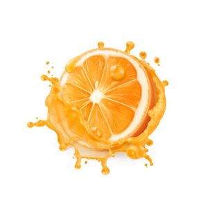 وکتور پرتقال و آب پرتقال تازه داخل قطره های آب پرتقال