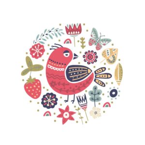 وکتور قاب نقاشی پرنده در باغ – وکتور نقاشی پرنده طرح سنتی سوئدی