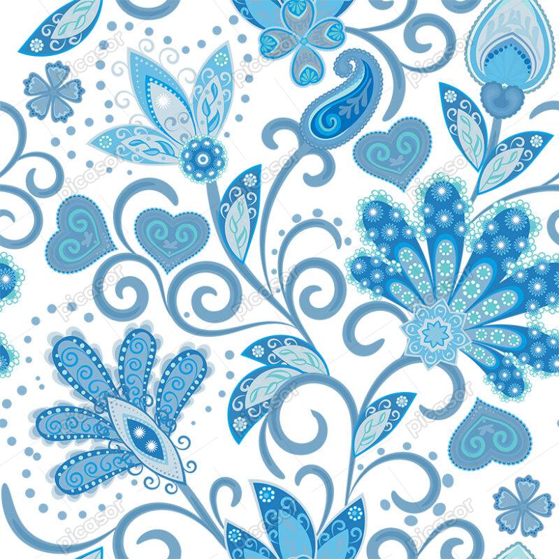 وکتور الگو قدیمی با گلهای آبی - وکتور پترن گل و بوته قدیمی