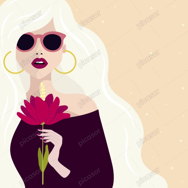 نگاره زن جوان و گل رز قرمز به مناسبت روز دختر و روز مادر