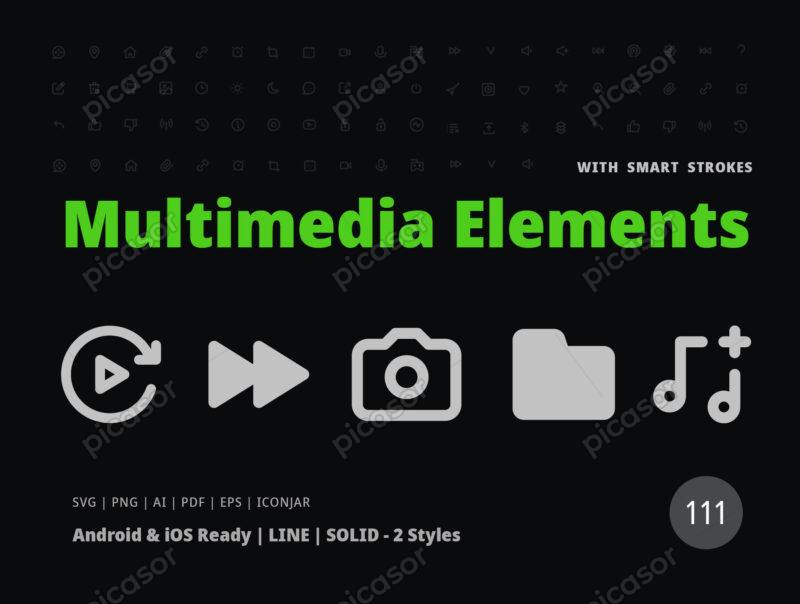 پکیج 111 آیکون مدرن مالتی مدیا و موسیقی برای اندروید و iOS