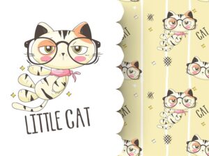وکتور و الگو کارتونی بچه گربه، گربه کوچولوی عینکی