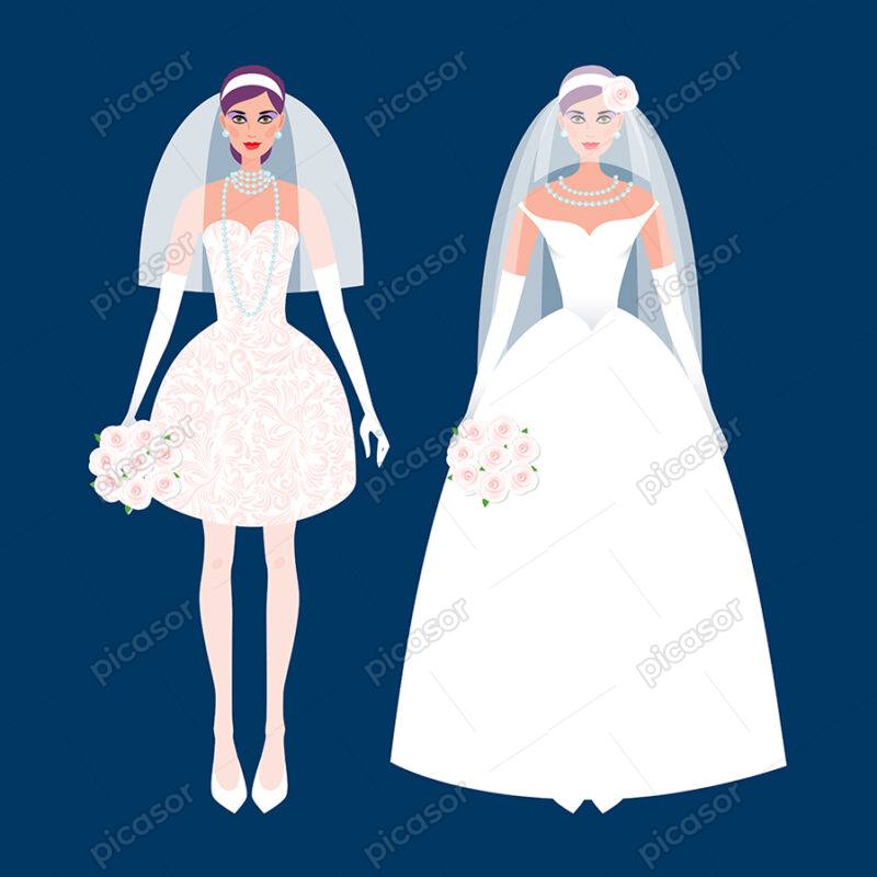 وکتور عروس در لباس عروس به همراه دسته گل