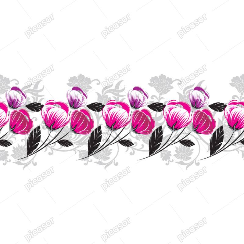 الگو، پترن افقی از گلهای شقایق صورتی، جداکننده و مرزبندیهای رنگی