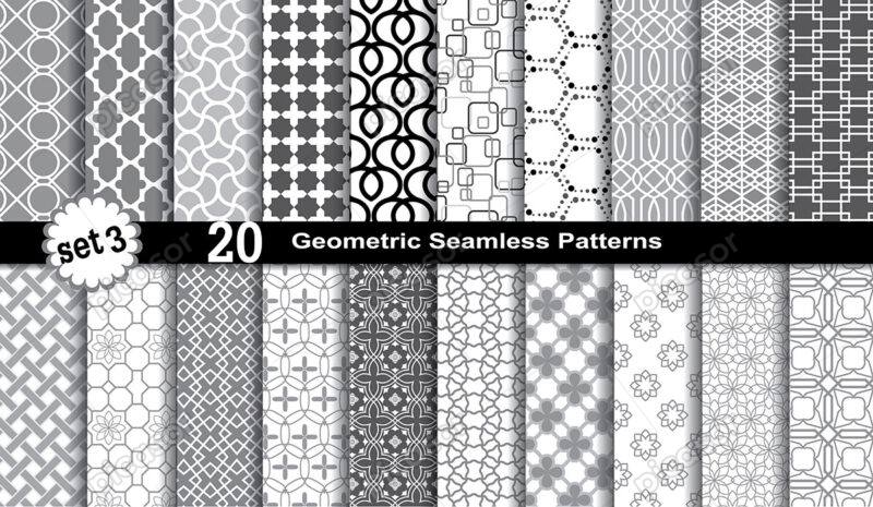 مجموعه 20 الگو سیاه و سفید هندسی، اسلیمی، دایره ای و اشکال خاص