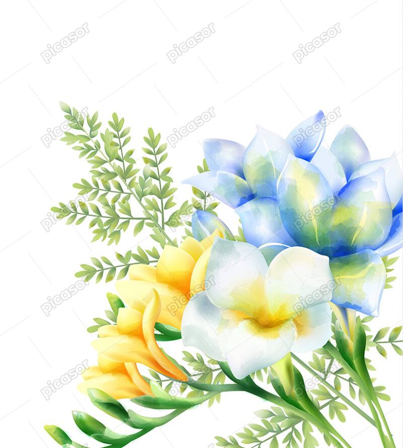 وکتور گلهای زرد و آبی مناسب طراحی کارت های عروسی، جشنها و پوستر