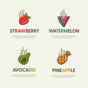 لوگو وکتور میوه های توت فرنگی، آووکادو، آناناس و هندوانه