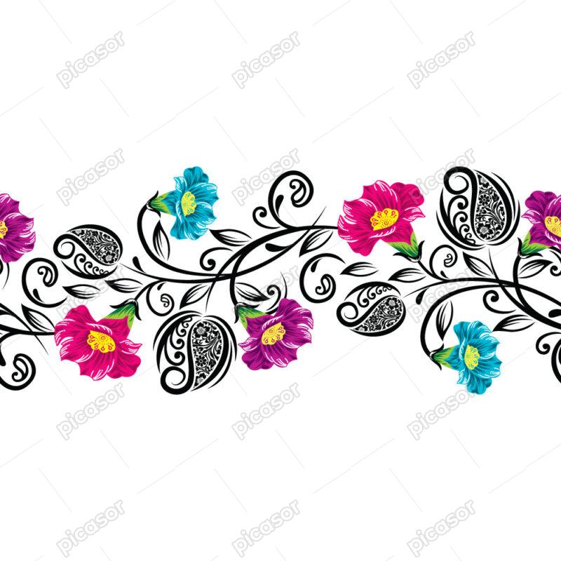 الگو، پترن افقی از گلهای رنگی و بته جقه، جداکننده و مرزبندیهای رنگی