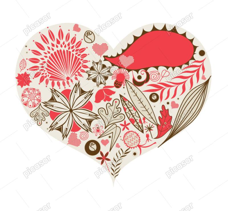 وکتور نقاشی از قلب و گلهای قرمز