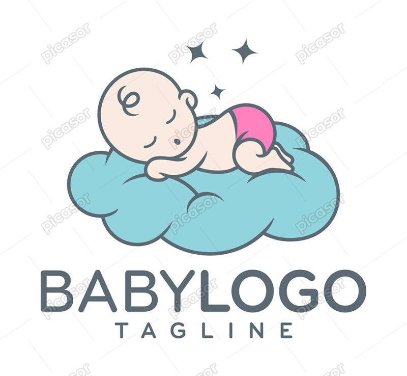 لوگو نوزاد در حال خواب روی ابر