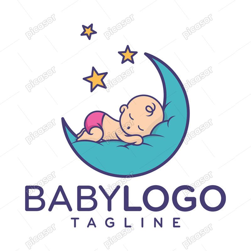 لوگو نوزاد در حال خواب روی ماه