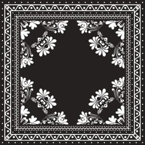 الگو چاپ دستمال سر و روسری با حاشیه های سیاه و سفید مناسب برای پارچه های مد و لباس های ابریشمی