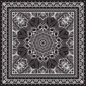 الگو چاپ دستمال سر و روسری با حاشیه های سیاه و سفید مناسب برای پارچه های مد و لباس های ابریشمی