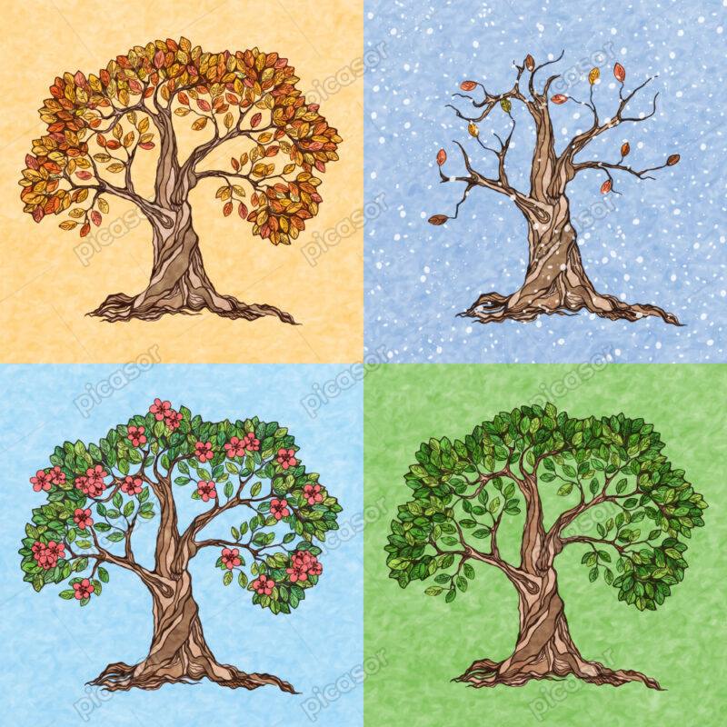 وکتور چهار فصل، وکتور درخت در فصول مختلف