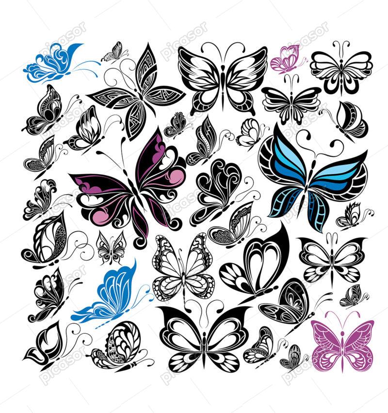 مجموعه وکتور پروانه های فانتزی و تزئینی