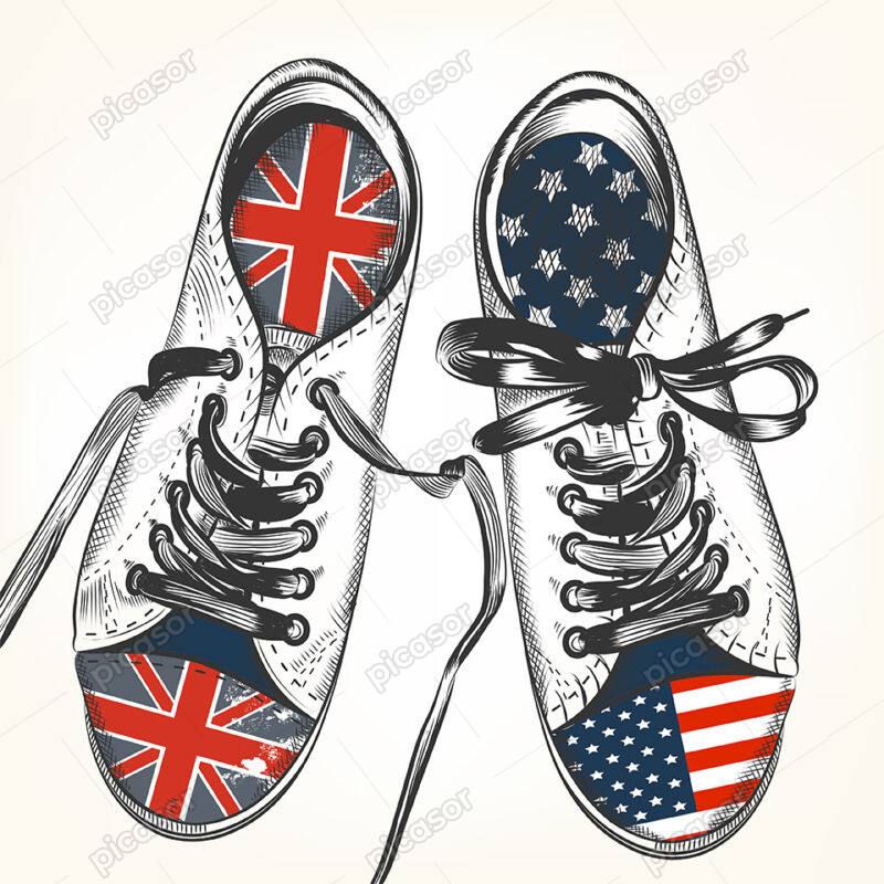 وکتور کفش فشن، کتانی all star با پرچم های انگلستان و آمریکا