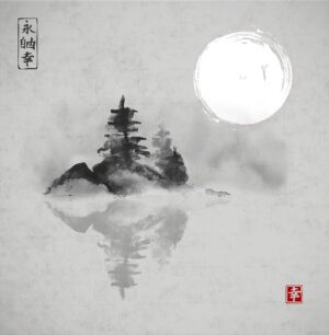 وکتور نقاشی کوه و جنگلهای ژاپن و ماه،هنر نقاشی ژاپنی