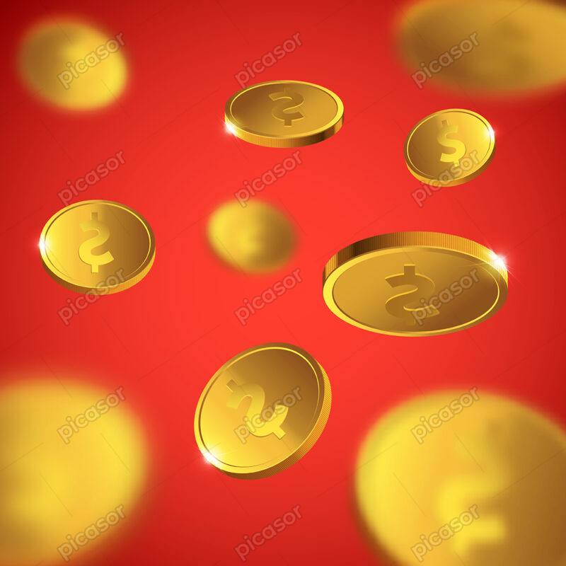 وکتور سکه های طلایی سنت دلار، وکتور پس زمینه بارش سکه های طلایی