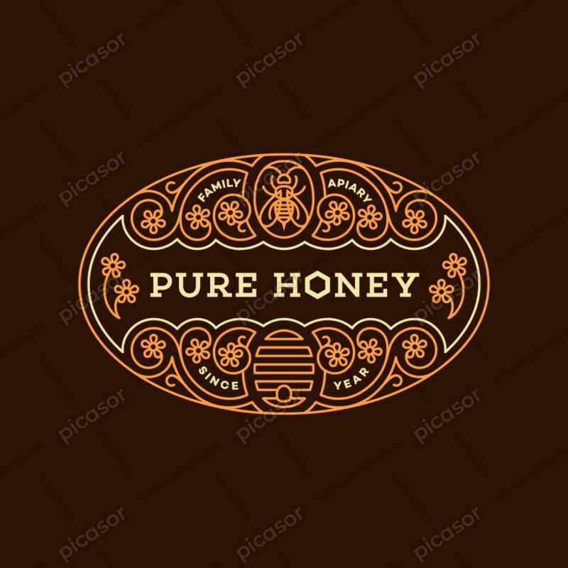 وکتور عسل به همراه کندو و زنبور عسل، وکتور لیبل و برچسب عسل