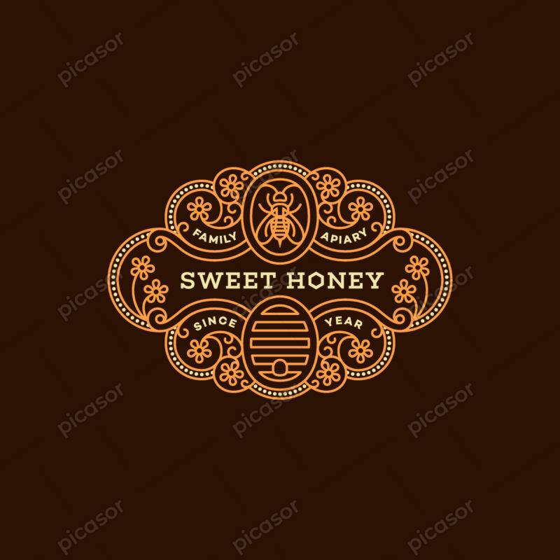 وکتور عسل به همراه کندو و زنبور عسل، وکتور لیبل و برچسب عسل