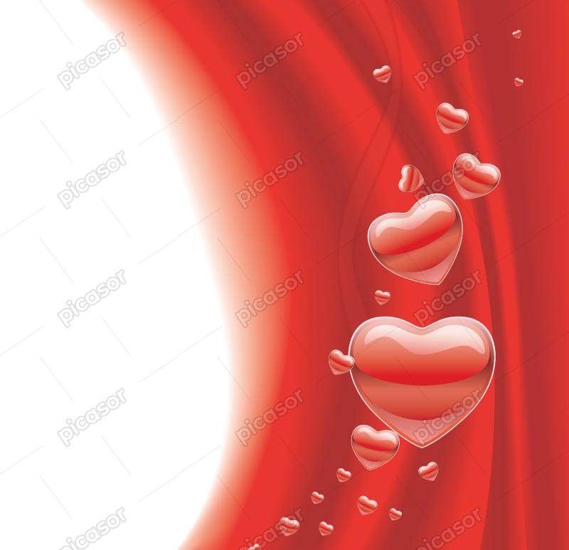 وکتور قلب های شیشه ای روی پس زمینه پرده قرمز
