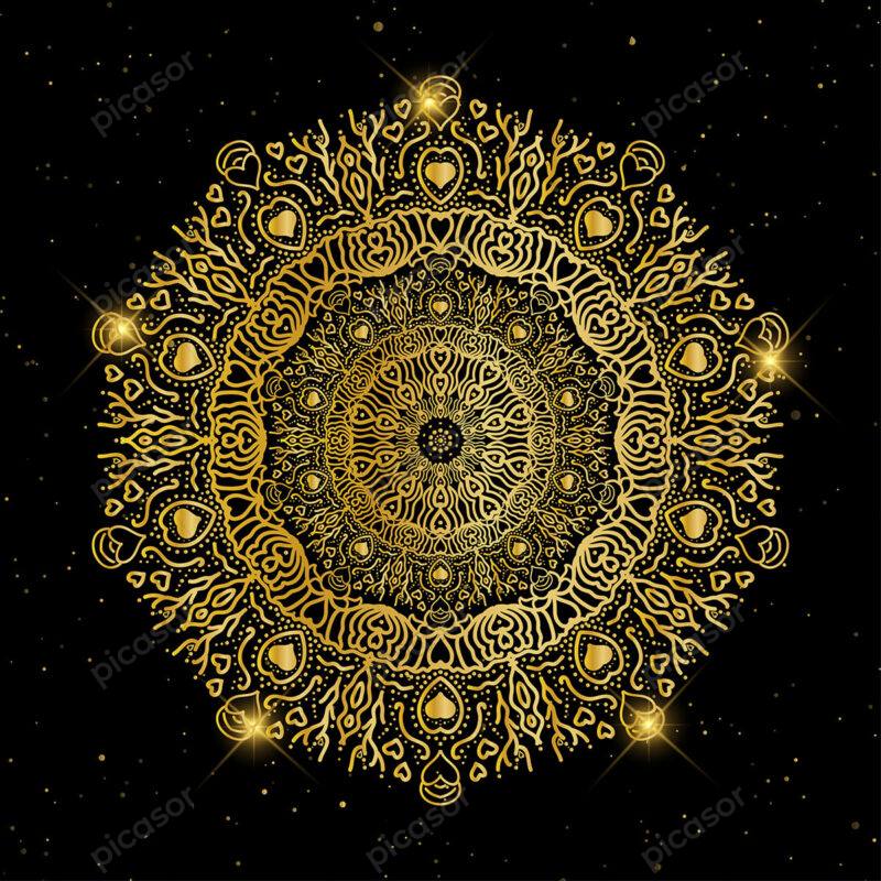 وکتور پس زمینه انرژی کهکشانی شمسه تذهیب اسلیمی گل تزئینی ماندالا طلایی لوکس