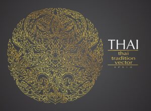 وکتور شمسه اسلیمی گل و بوته تزئینی طلایی هنر تایلندی