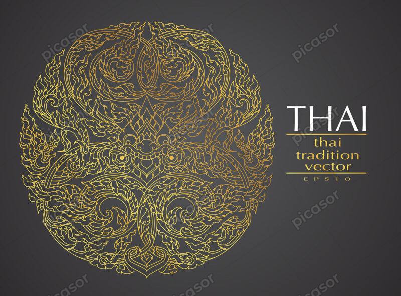 وکتور شمسه اسلیمی گل و بوته تزئینی طلایی هنر تایلندی