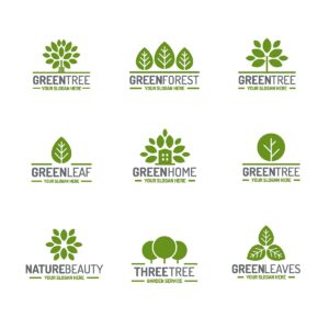 مجموعه وکتور لوگو درخت و برگهای سبز