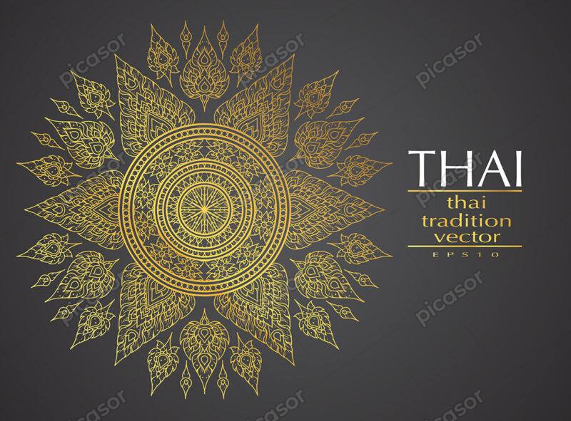 وکتور شمسه اسلیمی گل تزئینی ماندالا طلایی هنر تایلندی