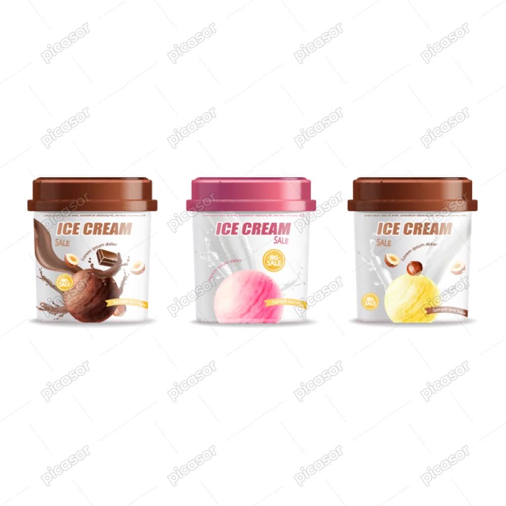 3 وکتور موکاپ بستنی ظرفی کیلویی و ظرف ماست و لبنیات میوه ای - بسته بندی محصول وکتور موکاپ بستنی ظرفی کیلویی و ظرف ماست و لبنیات میوه ای - بسته بندی محصول