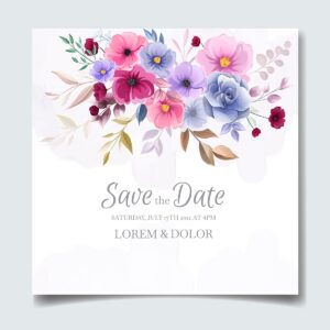 وکتور دسته گلهای بنفش و صورتی و آبی - وکتور کارت عروسی، جشنها و پوستر