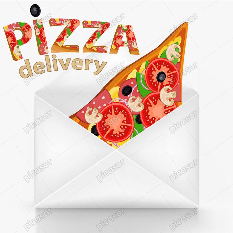 وکتور پیتزا داخل پاکت نامه و فست فود