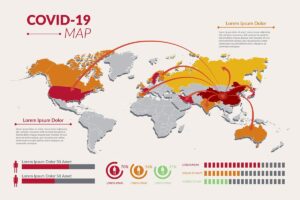 وکتور اینفوگراف ویروس کرونا و انتشار آن در کشورهای مختلف وکتور ویروس کرونا
