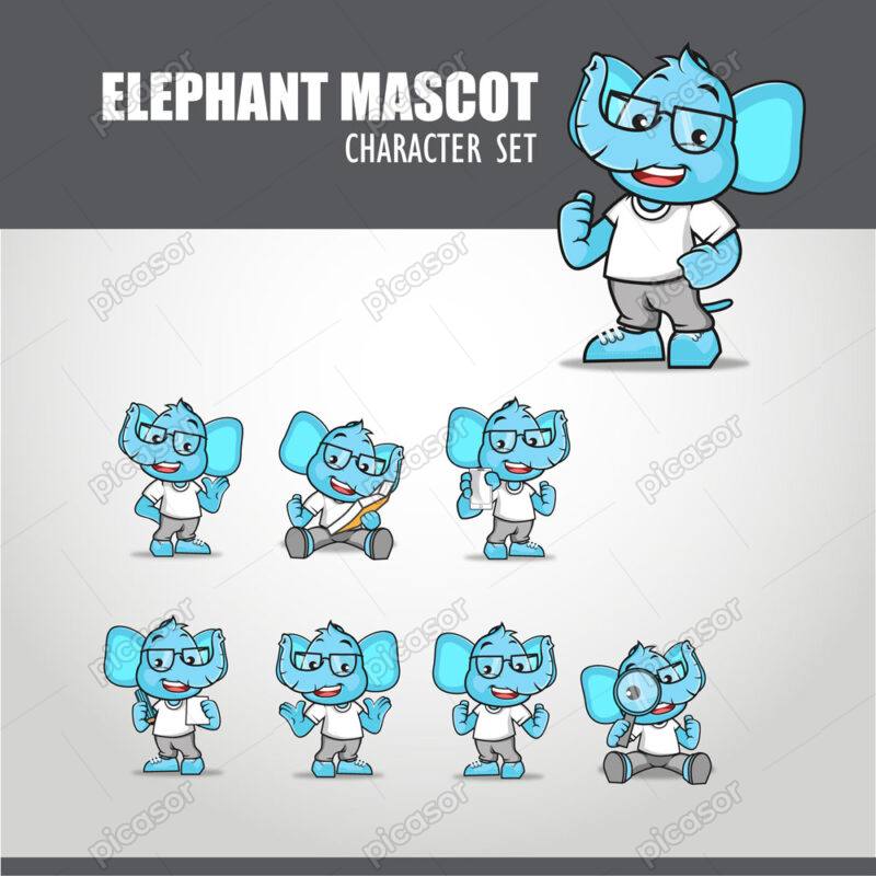5 وکتور فیل کارتونی – مجموعه کاراکتر شخصیت کارتونی فیل آبی کوچولو