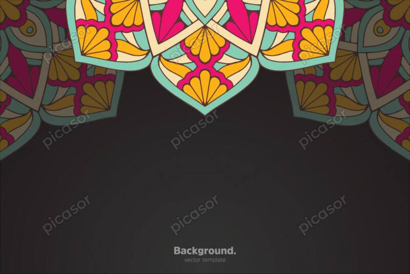 وکتور ماندالا طراحی کارت - پس زمینه تذهیب گلهای رنگی