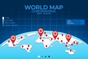 وکتور اینفوگراف ویروس کرونا و انتشار آن در کشورهای مختلف وکتور ویروس کرونا
