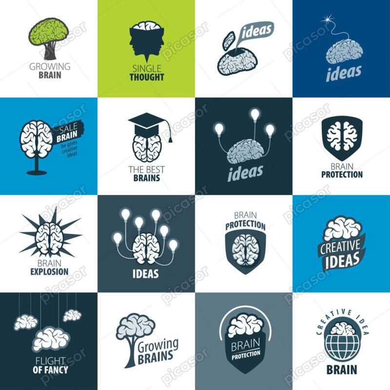 16 وکتور لوگو مغز انسان، فن آوری، ایده خلاقیت و پیشرفت