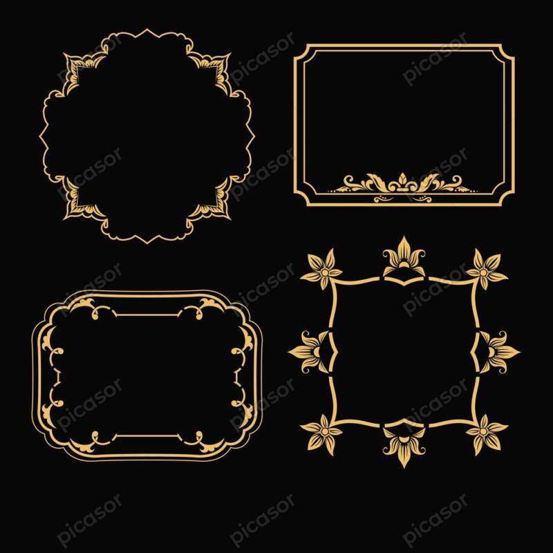 4 وکتور قاب اسلیمی طلایی با المانهای تزئینی