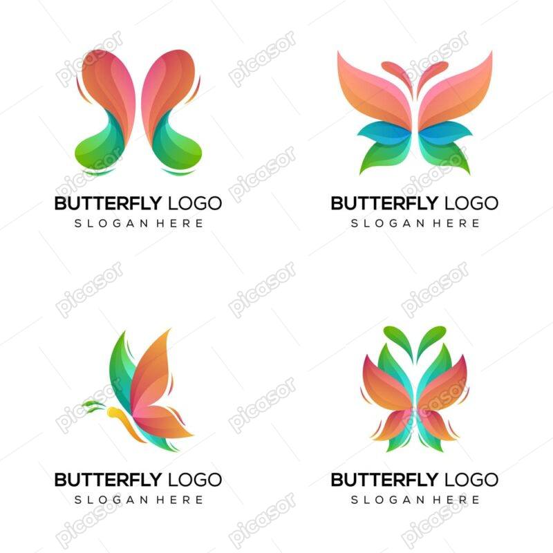 4 وکتور لوگو پروانه های رنگی