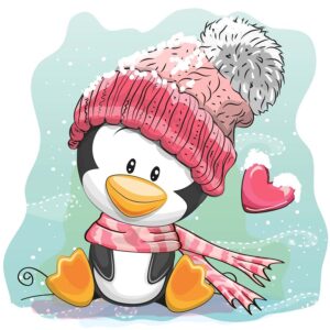 وکتور پنگوئن کارتونی با کلاه زمستانی