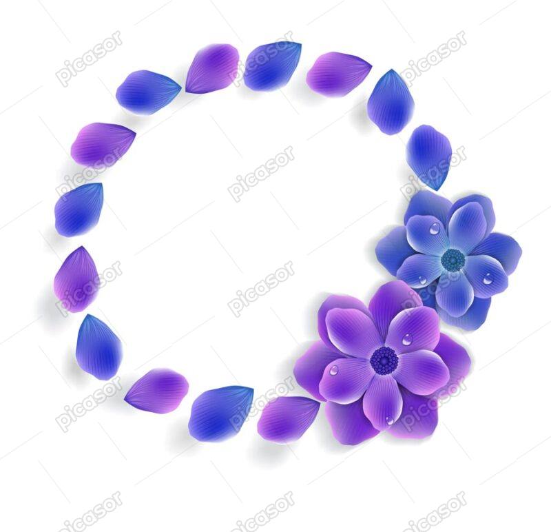 وکتور گل ارکیده آبی و بنفش و گلبرگ