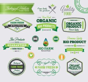 16 وکتور لیبل محصولات ارگانیک کشاورزی لوگو باغبانی کشاورزی، لوگو مونوگرام محصولات ارگانیک