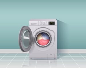 وکتور ماشین لباسشویی و لباس های رنگی داخل ماشین لباس شویی