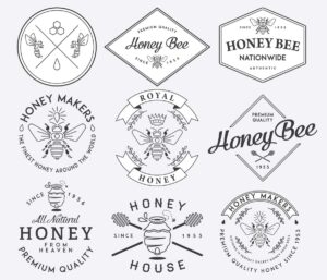 9 وکتور زنبور عسل لیبل عسل برچسب و آیکون های محصولات عسل و شهد - مونوگرام عسل سیاه و سفید
