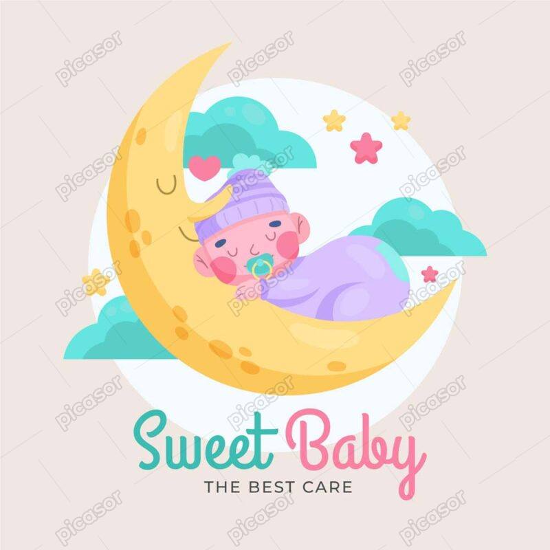 لوگو نوزاد در حال خواب روی ماه