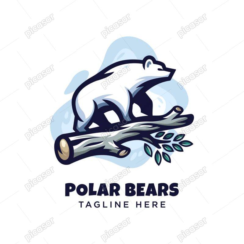 وکتور لوگو خرس قطبی روی کنده درخت