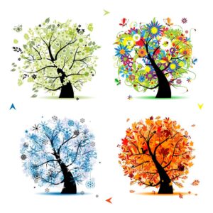 وکتور 4 فصل، وکتور درخت در فصول مختلف طرح گرافیکی