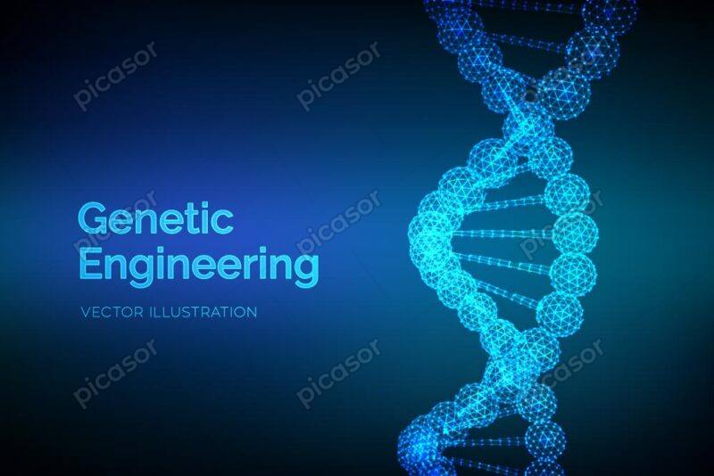 وکتور پس زمینه دی ان ای DNA و ساختار مشبک مولکولی زمینه آبی تیره