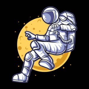 وکتور فضانورد معلق در فضا و کره ماه در پس زمینه